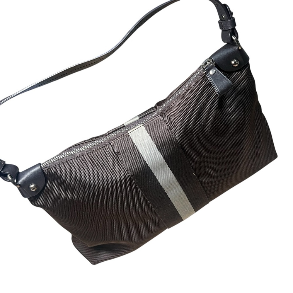 Bally Nylon Striped Shoulder Bag Crossbody Brown Authentic Used